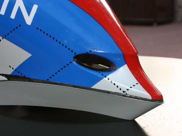 There are no front vents on the new Giro helmet - just a pair of rear exhaust ports. Rather than draw air in through the front of the shell, this new design instead essentially sucks hot air out of the back.
