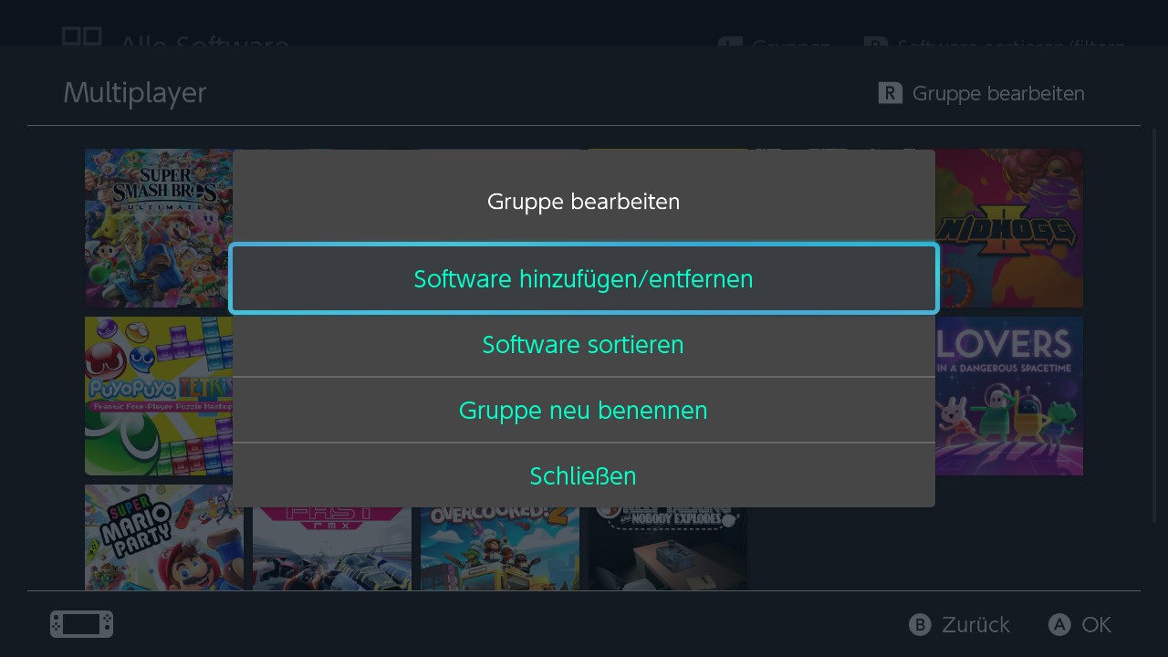 Screenshot der Ordner-Funktion der Nintendo Switch