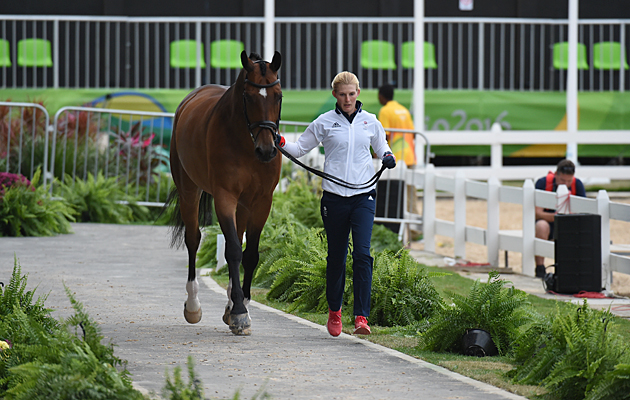 Lara Griffith GBR riding Rubin Al Asad , during the Horse Inspection of Dressage horse for the Dressage Competition at the Olympic Equestrian Eyestrain Centre in Deodoro near Rio, Brazil on 8th August 2016