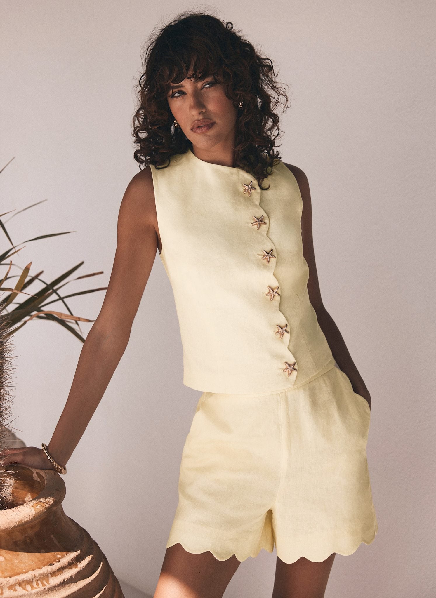 Yellow Linen Starfish Top