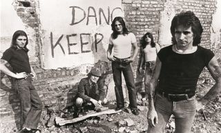 The 1977 version of the band featured (from left) Phillip Rudd, Angus Young, Mark Evans, Malcolm Young and Bon Scott