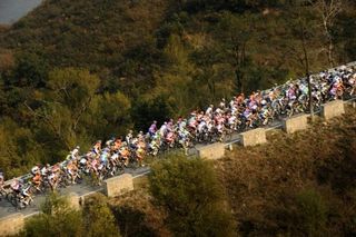 The Tour of Beijing peloton in action during stage 3.