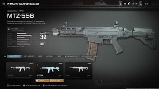 MTZ 556 assault rifle in the weapon select menu of Modern Warfare 3