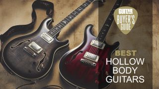 Two PRS hollowbody guitars lying on the floor