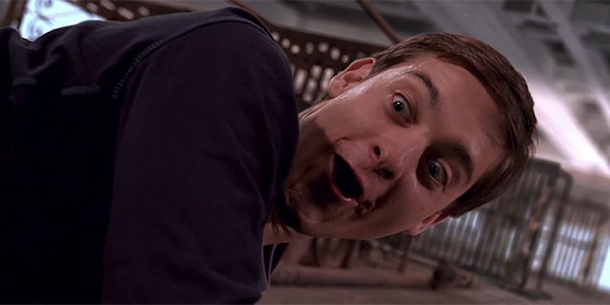 Tobey Maguire as Spider-Man in Sam Raimi 2002 film. 