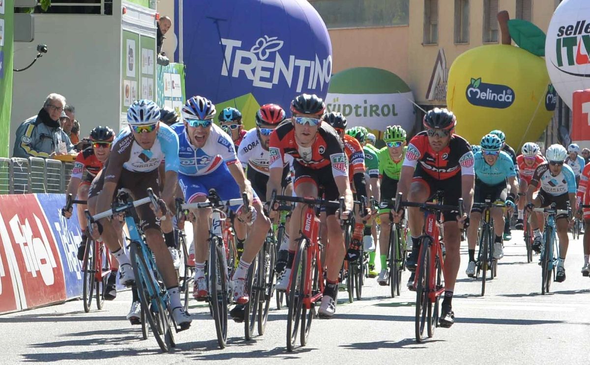 Matteo Matuigi takes victory ahead of Thibaut Pinot and Rohan Dennis (Credit: Tour of the Alps)