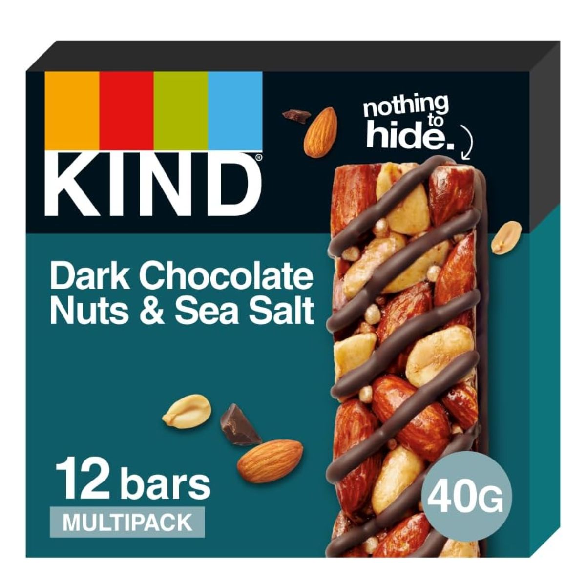 Kind Bars, Gluten Free Snack Bars, Dark Chocolate Nuts &amp;amp; Sea Salt, High Fibre, Healthy Snack, No Artificial Colours, Flavours or Preservatives, Multipack 12 X 40g