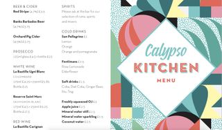 Suzie Eland’s Calypso Kitchen branding shows how chromatic type and illustration can seamlessly share the same colour palette