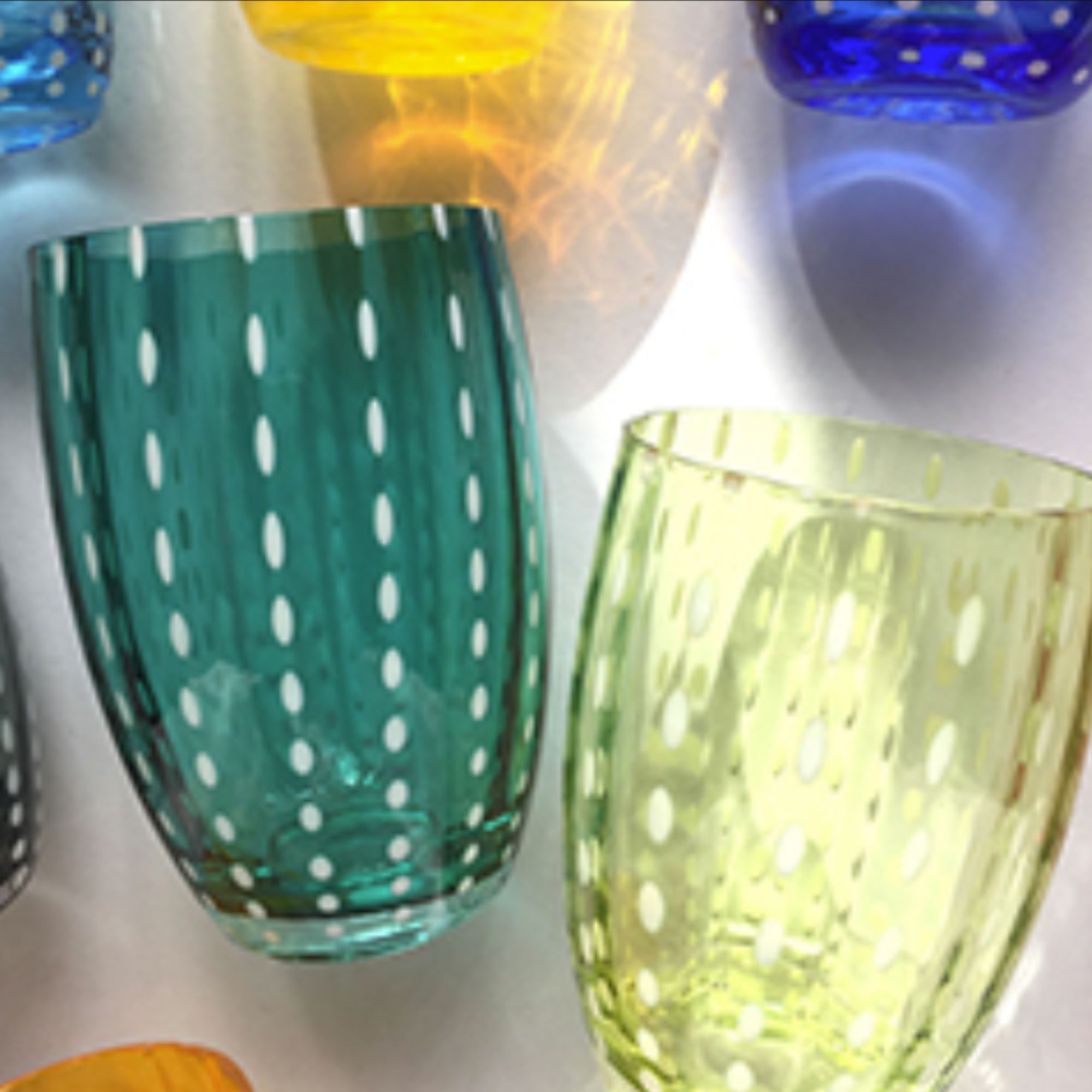 Dotty green and yellow glass tumblers
