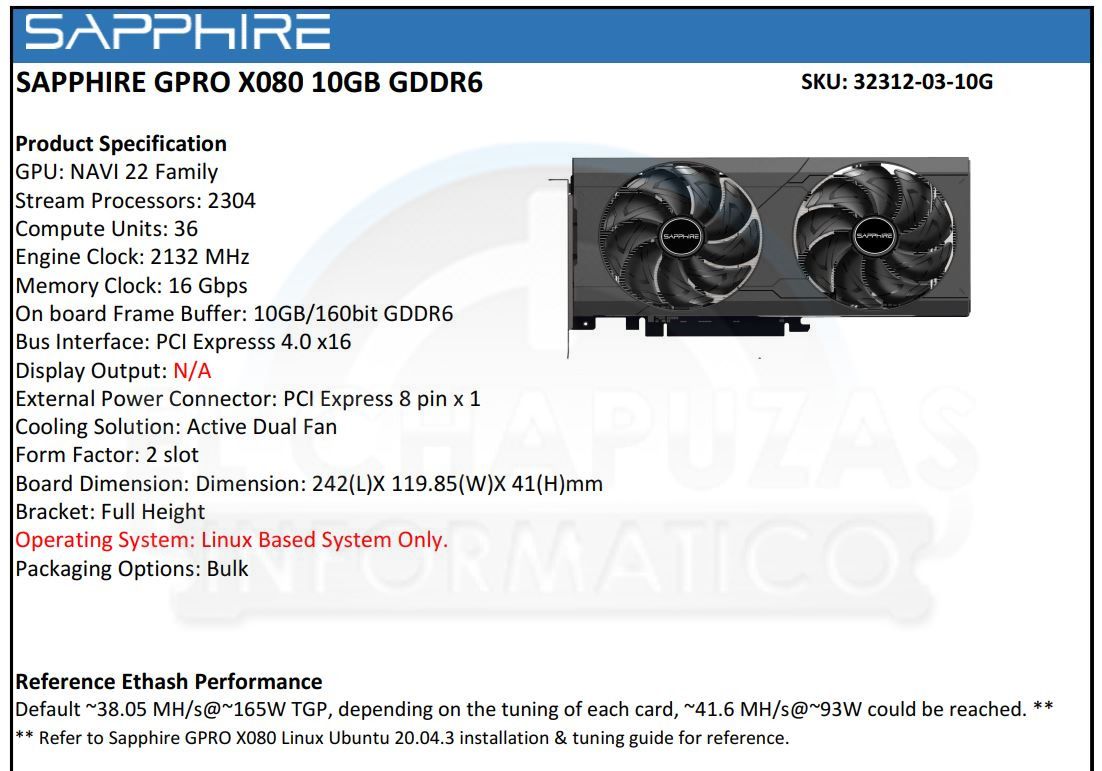 Product sheets and shots for the Sapphire X080 and X060 as shared by El Chapuzas Inform&aacute;tico