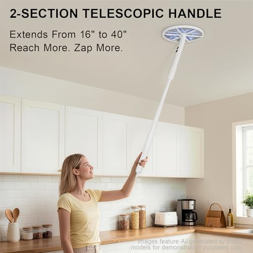 Rotating Head Electric Fly Swatter for Indoors With 16&amp;ndash;40" Telescopic Handle, 4000v 2-In-1 Uv Usb Rechargeable Bug Zapper Indoor Outdoor, Fly Mosquito Zapper Killer Catcher Trap for Ceilings and Walls