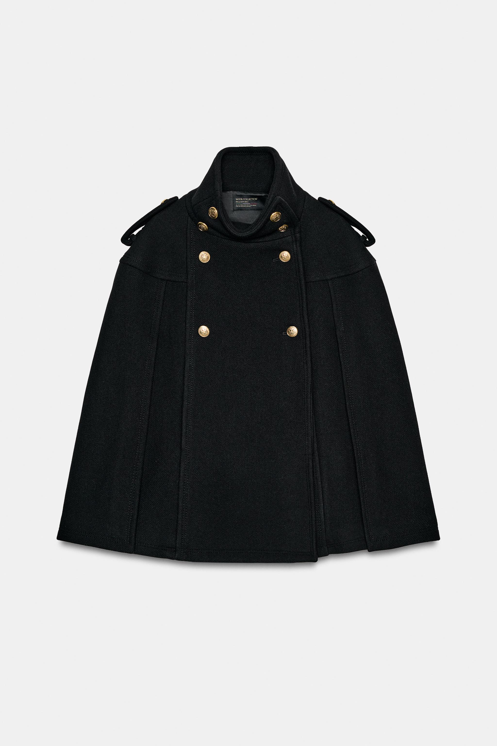 Wool Blend Cape With Metal Buttons Zw Collection