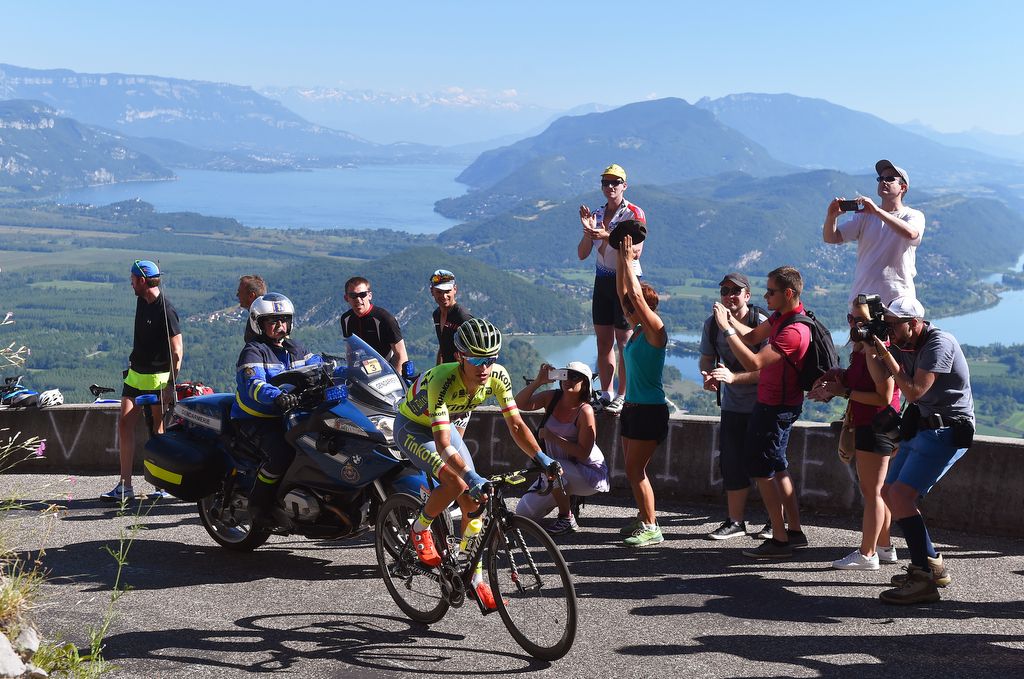 Rafał Majka (Tinkoff) climbing the Lacets du Grand Colombier