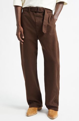 Twisted Seam Belted Straight Leg Pants