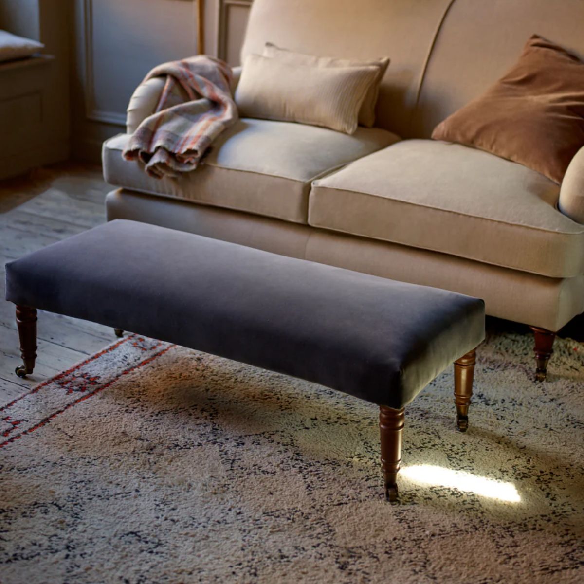 Velvet grey footstool
