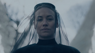 Yvonne Strahovski during Waterford's funeral in The Handmaid's Tale