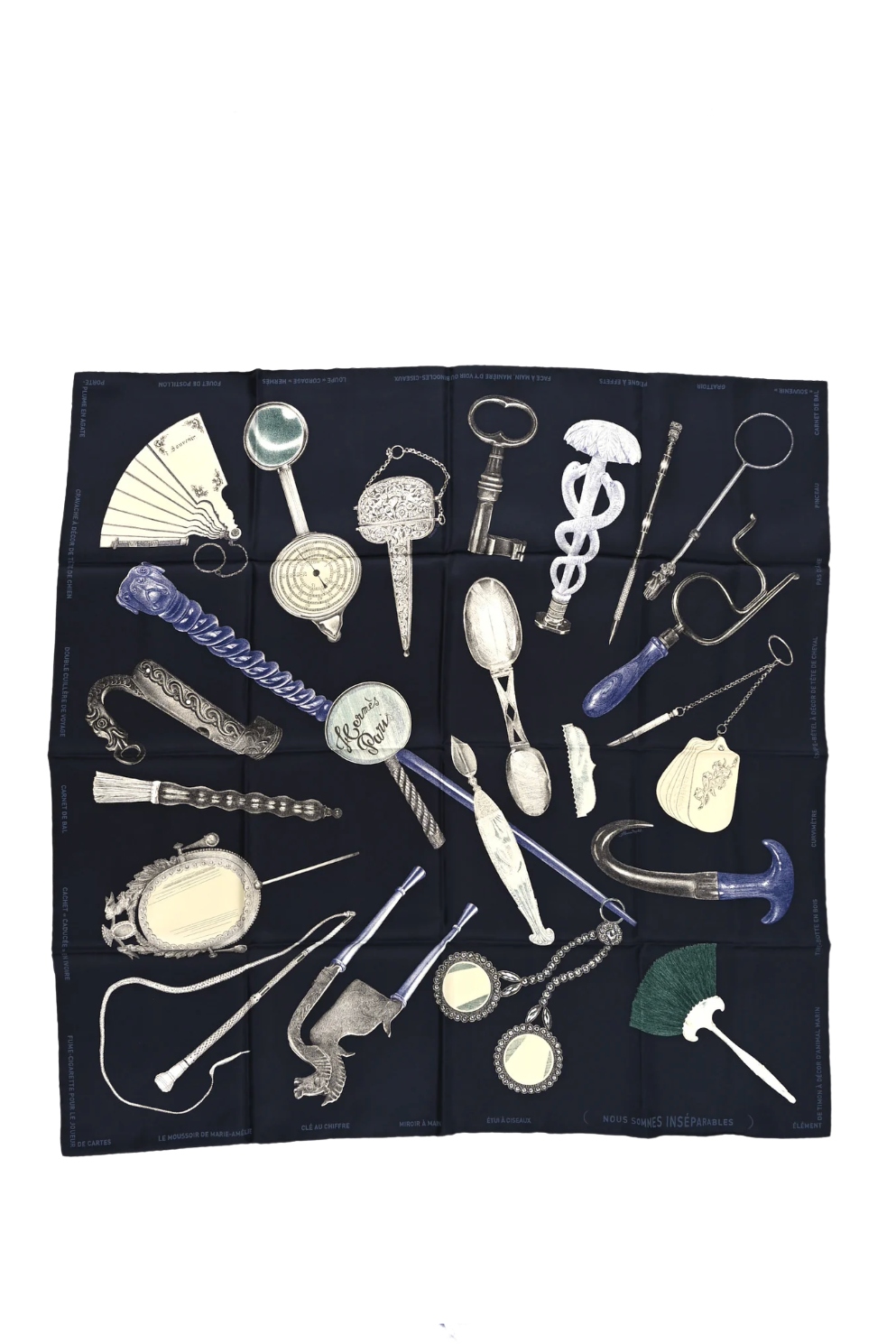 Hermes, Silk Nous Sommes Inseparables Scarf 90 Caban Anthracite Creme