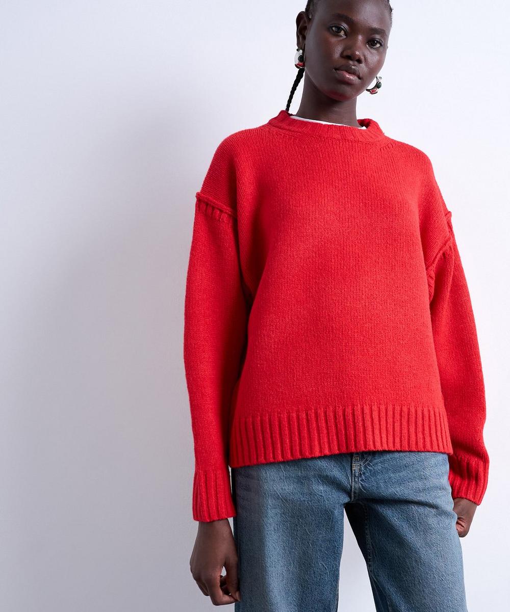 Red Knitted Clean Exposed Seam Jumper