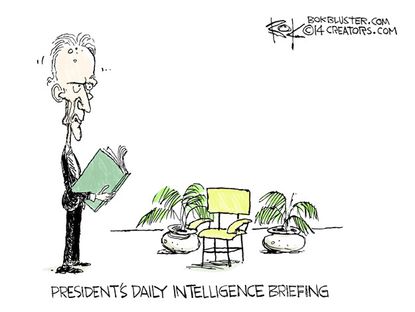 Obama cartoon intelligence briefing world
