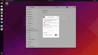 Ubuntu settings window for screen sharing on a desktop