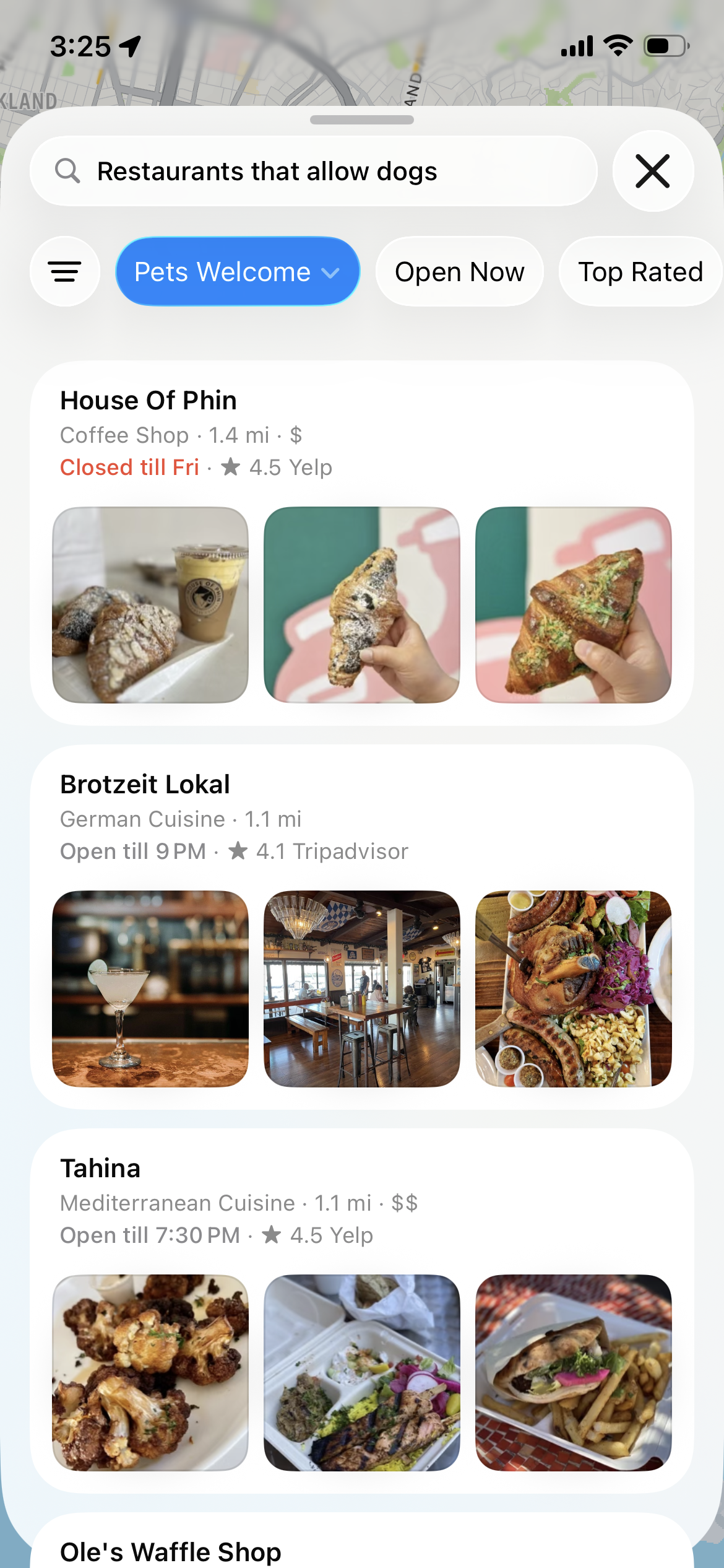 Screenshot of Apple Maps in iOS 26 public beta with natural language search