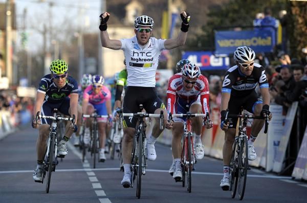 Paris-Nice stage winner Matt Goss (HTC-Highroad) celebrates