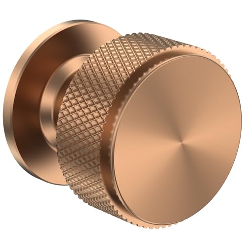 Furniware Pack of 5 Knurled Cabinet Knobs, Champagne Bronze Cabinet Knobs, Solid Cupboard Handles With 2 Sizes Screws, Round Single Hole for Kitchen, Dresser, Wardrobe, Chest of Drawers, Furniture