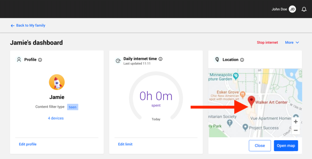 Bitdefender parental control dashboard