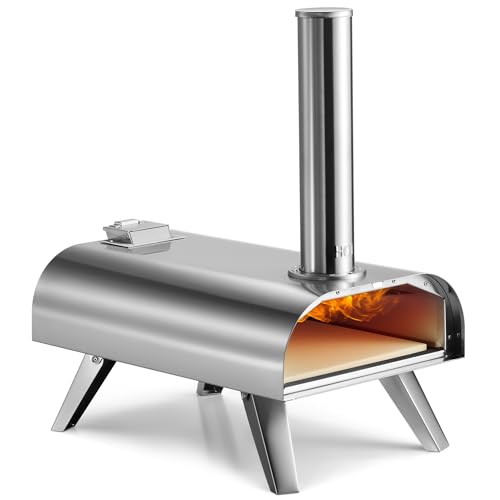 Vonhaus Pizza Oven Outdoor – for Tabletop With Stone Included – Stainless Steel, Pellet Fuelled, Removable Chimney, Foldable Legs – for Up to 12” Dough – Can Also Smoke Meat, Fish & Veg