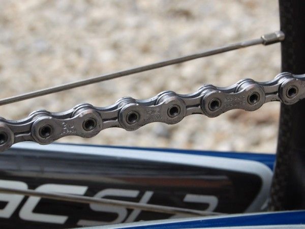 Saxo Bank mechanics switched the chains on team bikes from SRAM to Shimano Dura-Ace the Monday after Cancellara's unfortunate mishap on the Koppenberg.