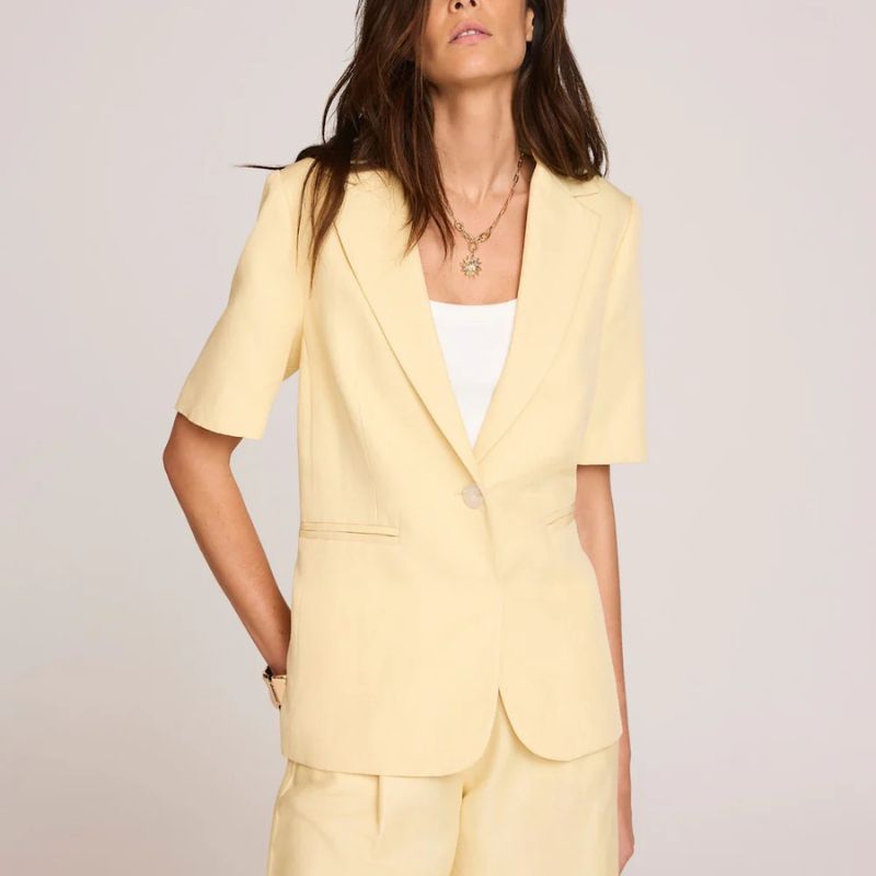 Mint Velvet , Yellow Linen Blend Short Sleeve Blazer