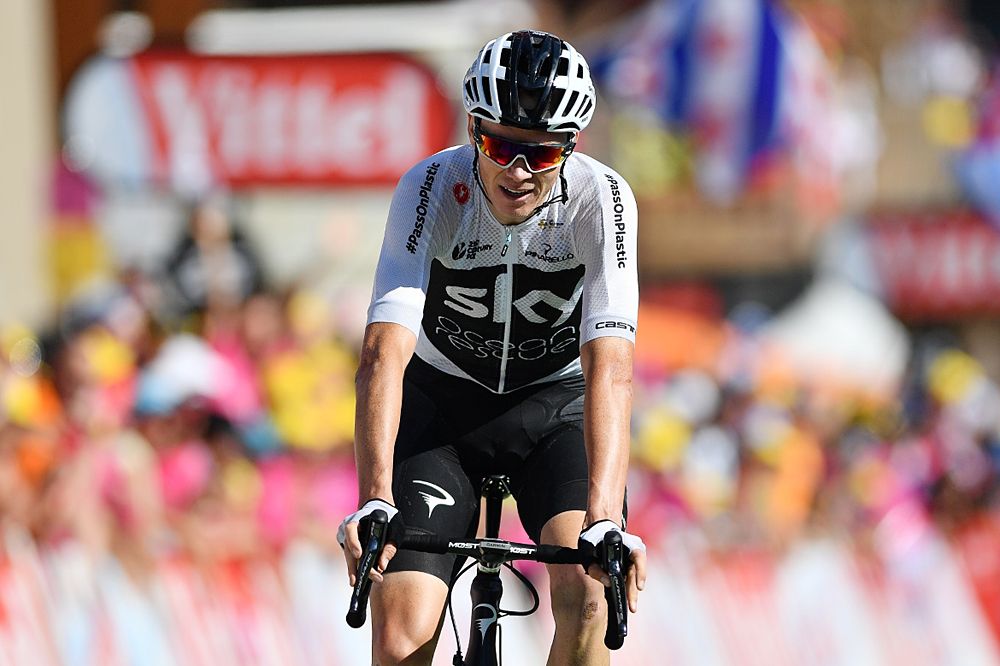 Chris Froome (Team Sky) at the finish line of stage 11 at the Tour de France