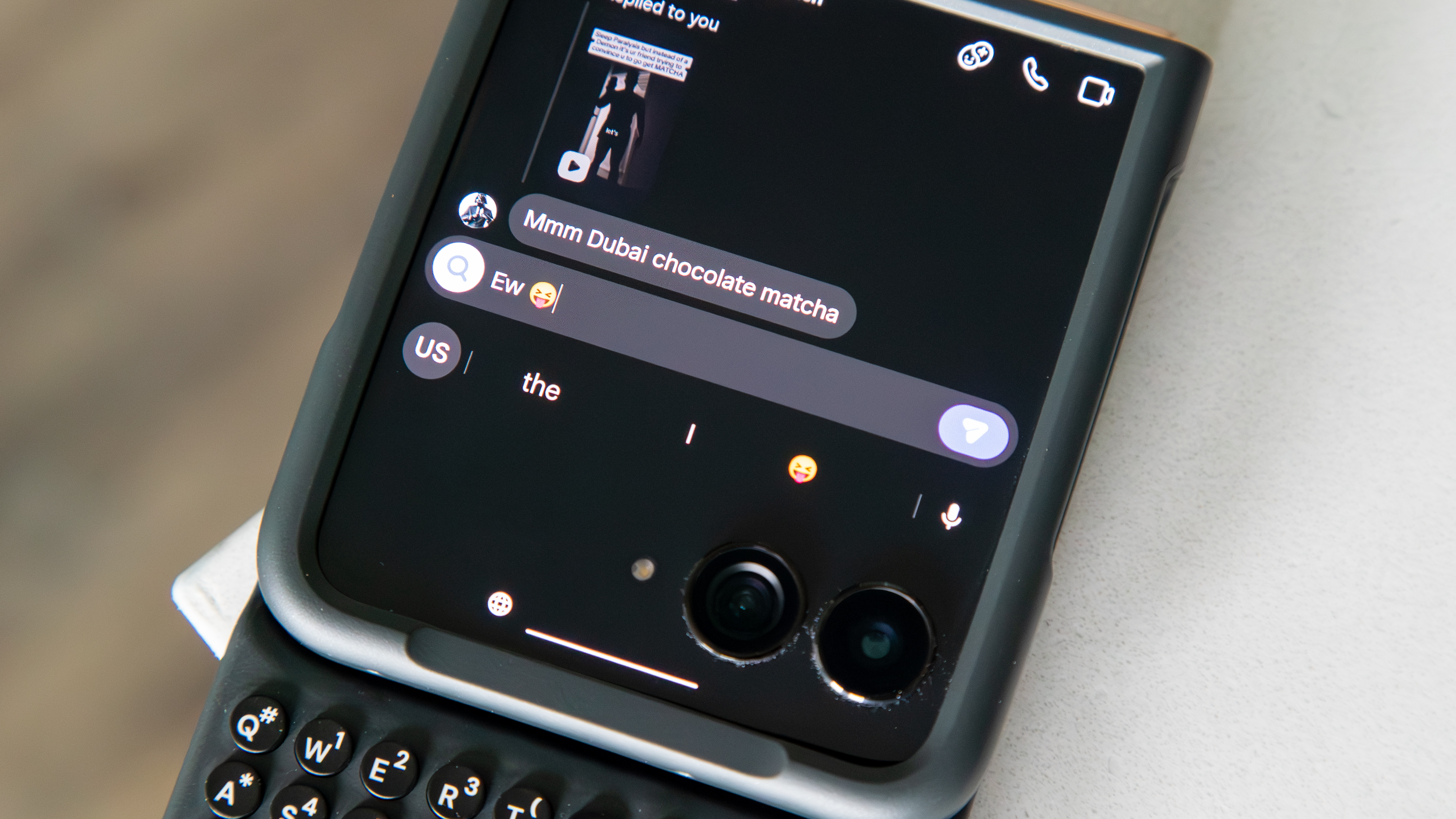 Typing with the Clicks Keyboard with autocorrect suggestions