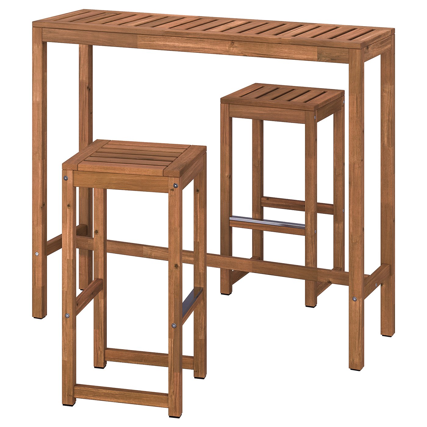 N&amp;Auml;mmar&amp;Ouml; Bar Table and 2 Bar Stools, Outdoor - Light Brown Stained 120x40 Cm