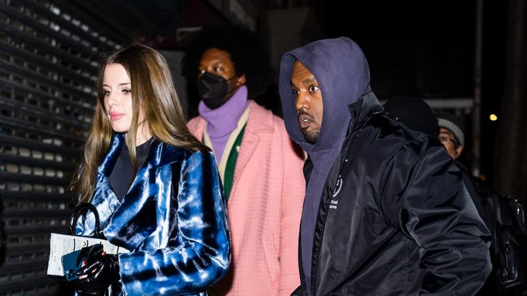 Julia Fox (L) and Kanye West are seen in Greenwich Village on January 04, 2022 in New York City