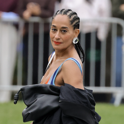 Tracee Ellis Ross at the Loewe fashion show as part of Spring/Summer 2026 Paris Fashion Week on October 03, 2025 in Paris, France.