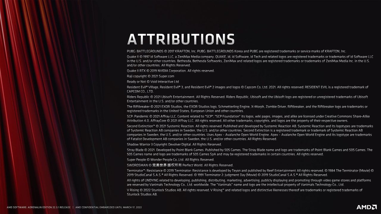 Slide deck for AMD Software Adrenalin Edition 22.3.1 with RSR and FSR 2.0