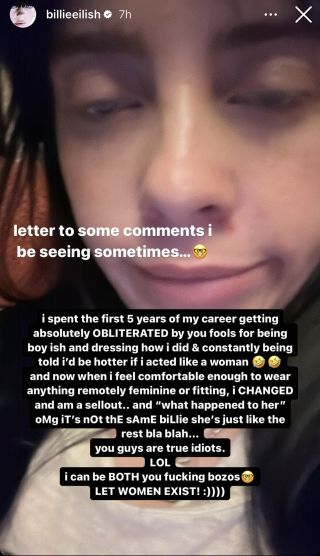 Billie Eilish's Instagram stories