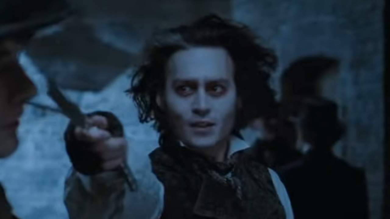Johnny Depp singing with a blade in Sweeney Todd