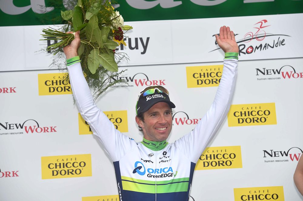 Albasini on the podium for his second stage win.