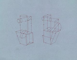 Red-lined sketches of pairs of sculptures