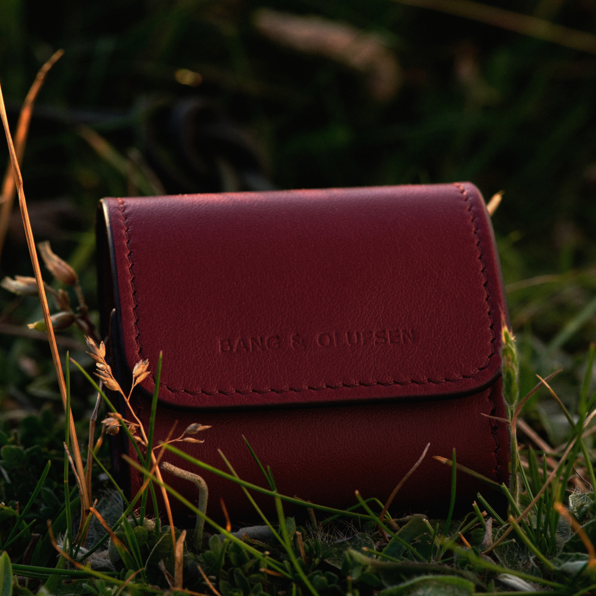 Bang &amp;amp; Olufsen Beo Grace earbuds case in Cranberry Red leather