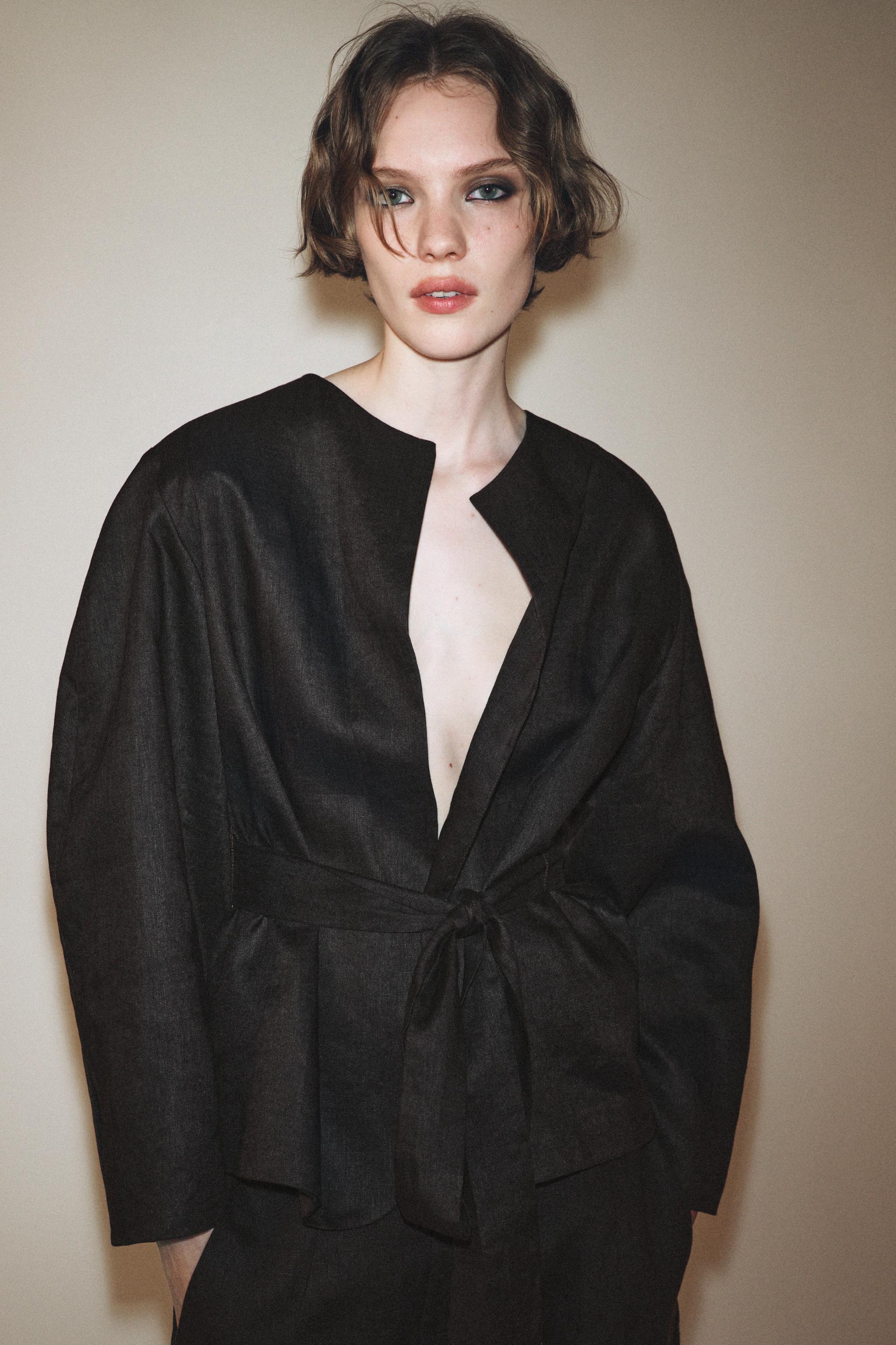 Zw Collection Linen Belted Kimono