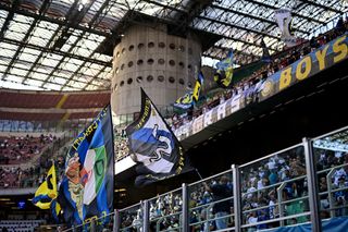 A general view of the FC Internazionale fans before the Serie A match between FC Internazionale v Genoa CFC at Stadio Giuseppe Meazza on August 21, 2021 in Milan, Italy.