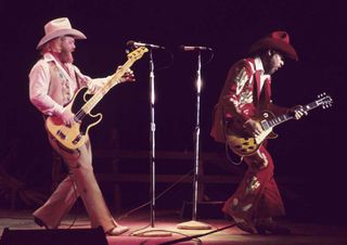 Dusty Hill and Billy Gibbons onstage at the Atlanta-Fulton County Stadium on June 5, 1976
