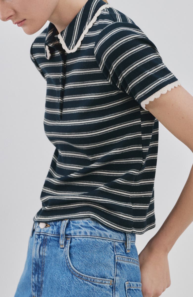 Stripe Scallop Collar Polo