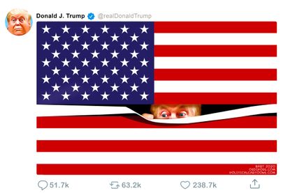Political Cartoon U.S. Soleimani Killing Trump American Flag Twitter Response