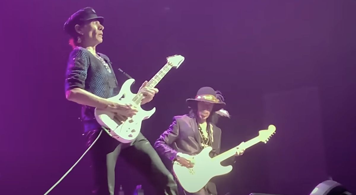 Steve Vai (left) and Randy Hansen perform at Seattle&#039;s Moore Theatre on November 27, 2022