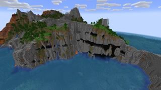 Minecraft seeds - a massive island with exposed cave systems