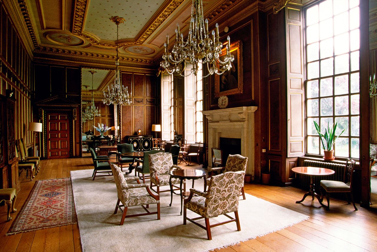 The ballroom at Gosfield Hall, Essex, which was the first building to be listed, in 1946.